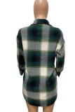 Green Casual Plaid Print Split Joint Buckle Tops