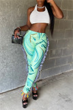 Pink Fashion Casual Print Tassel Patchwork Regular High Waist Pencil Trousers