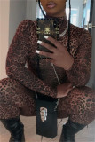 Leopard Print Fashion Casual Leopard Printing Turtleneck Skinny Jumpsuits