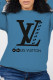 Blue Fashion Street Print Patchwork O Neck Tops