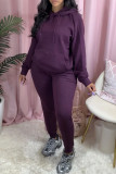 Purple Sexy Print Hooded Collar Long Sleeve Two Pieces