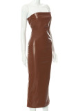 Brown Sexy Solid Patchwork Strapless One Step Skirt Dresses
