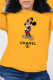 Yellow Casual Street Character Letter O Neck Tops