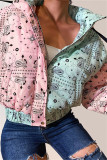 Pink Green Fashion Casual Print Patchwork Hooded Collar Outerwear