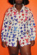 White Fashion Sexy Print Patchwork Turndown Collar One Step Skirt Dresses