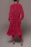 Red Casual Solid Patchwork U Neck Long Sleeve Three Pieces