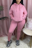 Pink Sexy Print Hooded Collar Long Sleeve Two Pieces