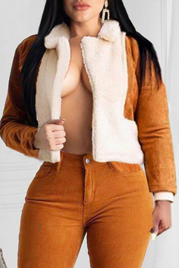 Ginger Fashion Casual Patchwork Cardigan Turndown Collar Outerwear
