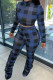 Blue Casual Plaid Print Patchwork Fold Half A Turtleneck Long Sleeve Two Pieces