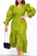 Green Yellow Casual Elegant Solid Patchwork V Neck Irregular Dress Dresses