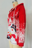 Red Casual Print Patchwork Hooded Collar Tops