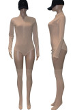 Grey Street Solid Patchwork Zipper Regular Rompers (Including Socks)