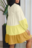 Pink Fashion Casual Patchwork Basic O Neck Long Sleeve Dresses