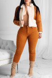 Red Fashion Casual Patchwork Cardigan Turndown Collar Outerwear