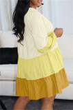 Pink Fashion Casual Patchwork Basic O Neck Long Sleeve Dresses