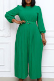 Yellow Casual Elegant Solid Split Joint With Belt O Neck Straight Jumpsuits