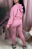 Pink Sexy Print Hooded Collar Long Sleeve Two Pieces