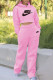 Pink Fashion Street Print Patchwork Hooded Collar Long Sleeve Two Pieces