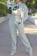 Gray Green Fashion Street Print Patchwork Hooded Collar Long Sleeve Two Pieces