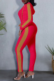 Red Casual Solid Patchwork Zipper Hooded Collar Long Sleeve Two Pieces