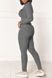 Grey Fashion Casual Letter Print Basic Half A Turtleneck Long Sleeve Two Pieces
