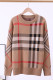 Camel Fashion Celebrities Striped Patchwork O Neck Tops