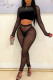 Black Sexy Solid Patchwork See-through Sequins O Neck Long Sleeve Two Pieces