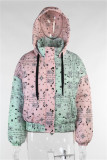 Pink Green Fashion Casual Print Patchwork Hooded Collar Outerwear
