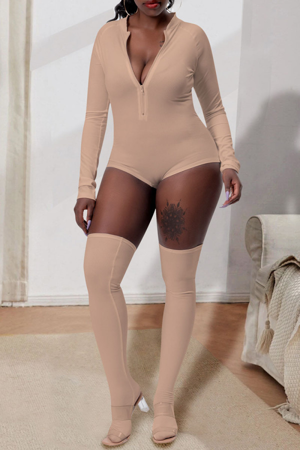 Apricot Street Solid Patchwork Zipper Regular Rompers (Including Socks)
