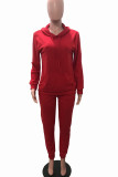 Tangerine Red Casual Solid Split Joint Hooded Collar Long Sleeve Two Pieces