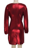Purple Sexy Solid Patchwork V Neck Dresses