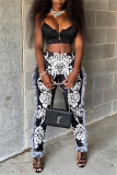 Pink Fashion Casual Print Tassel Patchwork Regular High Waist Pencil Trousers