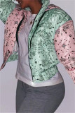 Pink Green Fashion Casual Print Patchwork Hooded Collar Outerwear