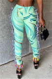 Pink Fashion Casual Print Tassel Patchwork Regular High Waist Pencil Trousers