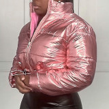 Pink Casual Street Solid Patchwork Zipper Outerwear