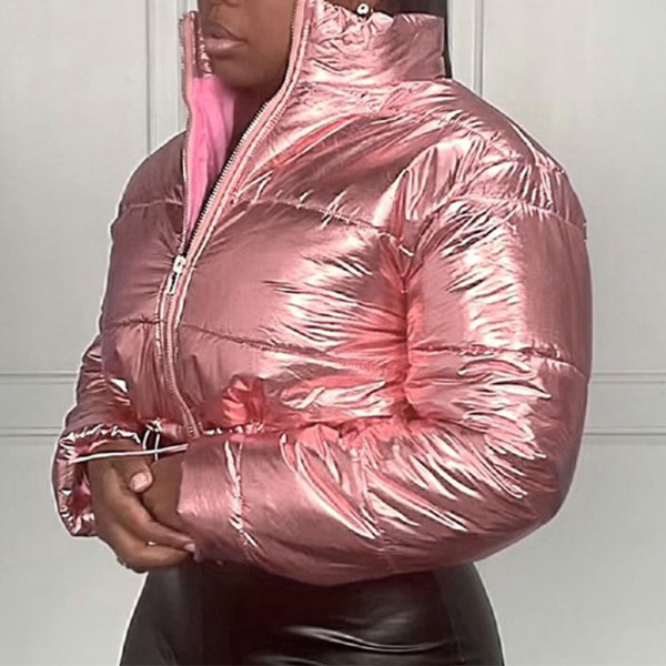 Pink Casual Street Solid Patchwork Zipper Outerwear