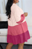 Pink Fashion Casual Patchwork Basic O Neck Long Sleeve Dresses