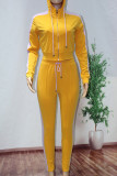 Red Casual Solid Patchwork Zipper Hooded Collar Long Sleeve Two Pieces