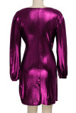 Purple Sexy Solid Patchwork V Neck Dresses
