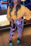Pink Fashion Casual Print Tassel Patchwork Regular High Waist Pencil Trousers