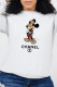 White Casual Street Character Letter O Neck Tops