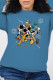 Blue Fashion Casual Character Patchwork O Neck Tops