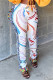 White Fashion Casual Print Tassel Patchwork Regular High Waist Pencil Trousers