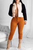 Red Fashion Casual Patchwork Cardigan Turndown Collar Outerwear