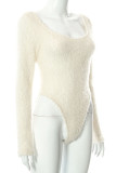 White Sexy Solid Patchwork U Neck Regular Bodysuits