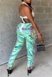 Pink Fashion Casual Print Tassel Patchwork Regular High Waist Pencil Trousers