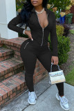 Pink Fashion Casual Solid Basic Hooded Collar Long Sleeve Two Pieces