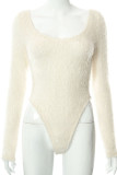 White Sexy Solid Patchwork U Neck Regular Bodysuits