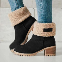 Black Casual Street Sequins Round Keep Warm Shoes
