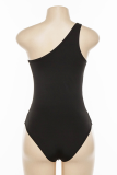 Black Sexy Color Block See-through One Shoulder Skinny Bodysuits